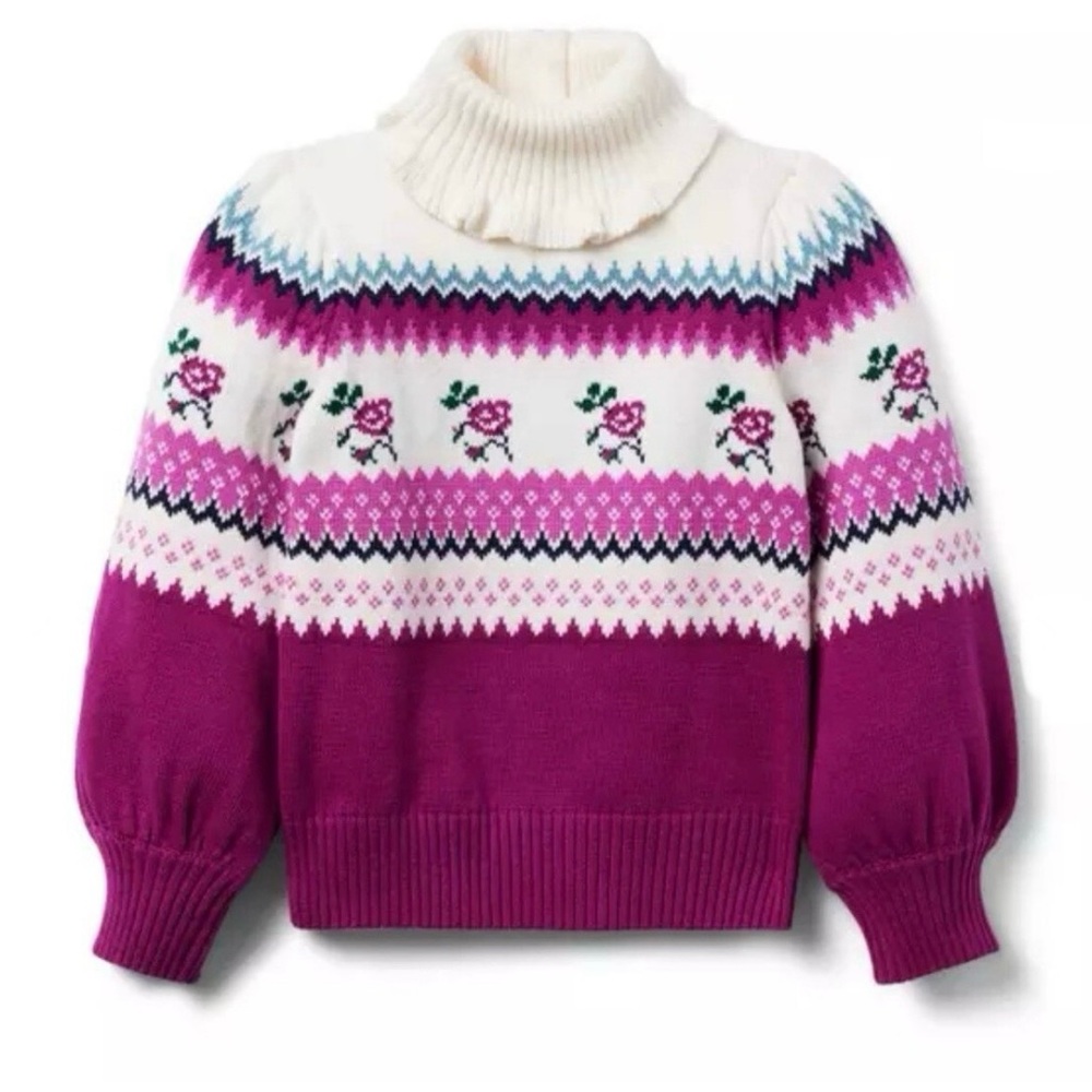 Janie and Jack Fair Isle Floral Turtleneck Sweater Girls Size 7 Cozy Cottagecore